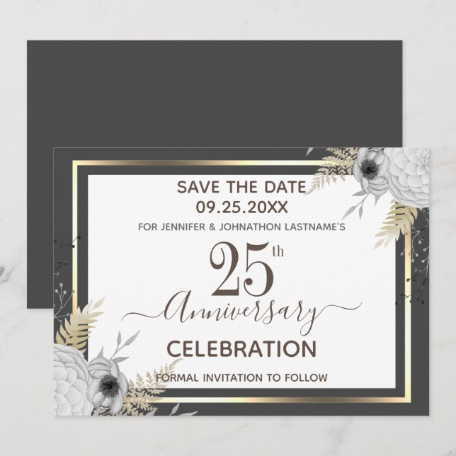 Invitation 25e anniversaire du Mariage Floral Enregistrer la  (Devant / Derrière)