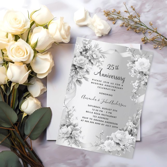 Invitation 25e anniversaire du mariage floraux d'argent (Créateur téléchargé)
