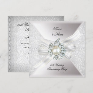 Invitation 25e anniversaire du Mariage Lace Pearl White