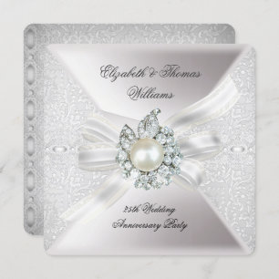 Invitation 25e anniversaire du Mariage Lace Pearl White
