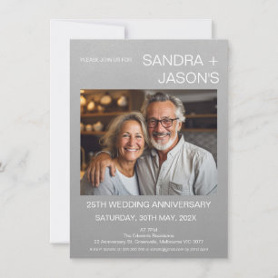 Invitation 25e anniversaire du Mariage moderne simple d'argen