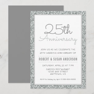 Invitation 25e anniversaire du Mariage Parties scintillant d'