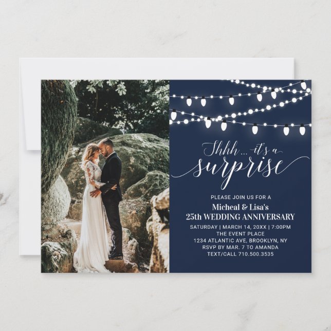 Invitation 25e anniversaire du Mariage photo bleu de la Marin (Devant)