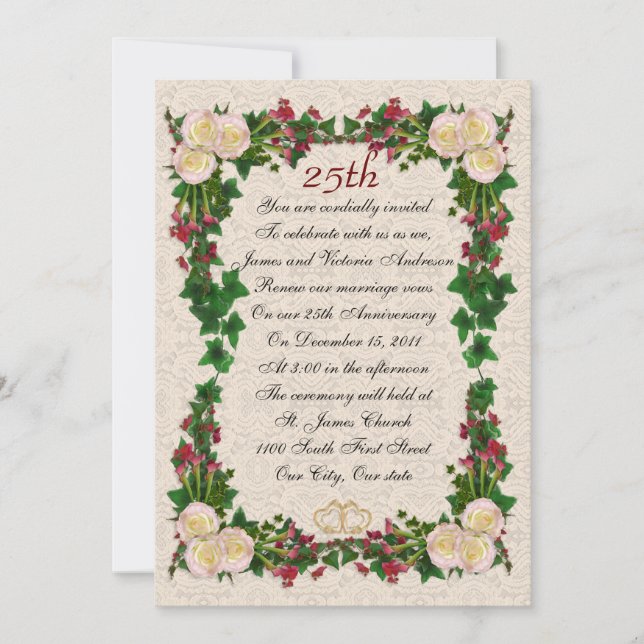 Invitation 25e anniversaire du Mariage renouvellement du voeu (Devant)