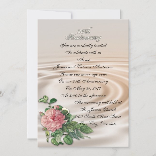 Invitation 25e anniversaire du Mariage renouvellement du voeu (Devant)