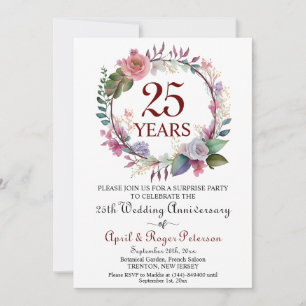 Invitation 25e anniversaire du Mariage surprise d'argent Flor