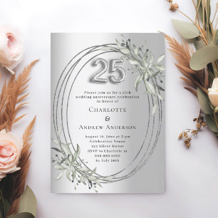Invitation 25e anniversaire du mariage verdure argent