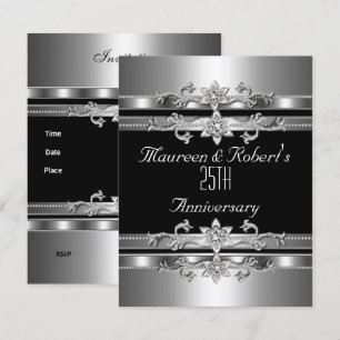 Invitation 25e Anniversaire Élégant Noir Argent