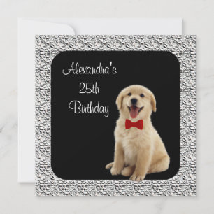 Invitation 25e Anniversaire Golden Retriever & Cadre Argenté