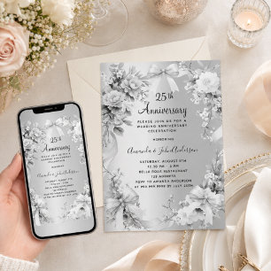Invitation 25e anniversaire mariage arcs floraux d'argent