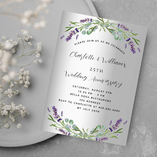 Invitation 25e anniversaire mariage de la lavande d'argent