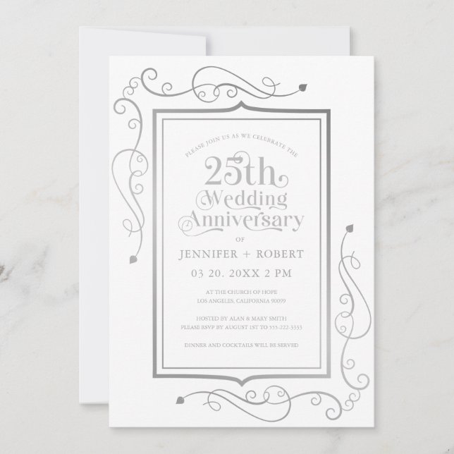 Invitation 25e anniversaire Mariage de la trame en argent (Devant)