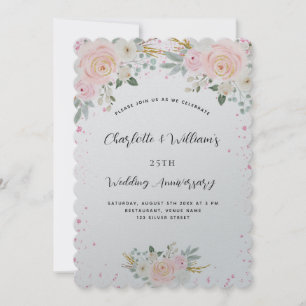 Invitation 25e anniversaire mariage de luxe rose argent