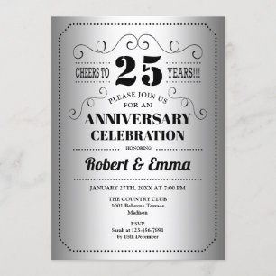 Invitation 25e anniversaire Mariage - Noir d'argent