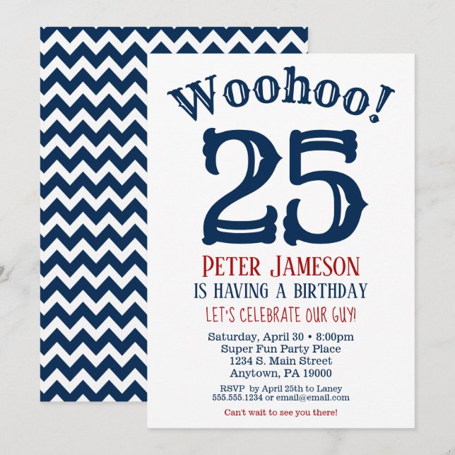 Invitation 25e anniversaire Mens Marine Bleu (Devant / Derrière)