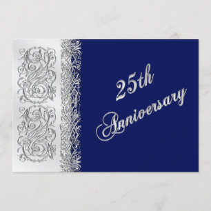 Invitation 25e Anniversaire Orné de Rouleaux d'Argent avec Ma