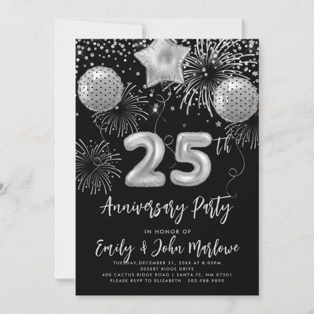 Invitation 25e anniversaire Parties scintillant d'argent Conf (Devant)