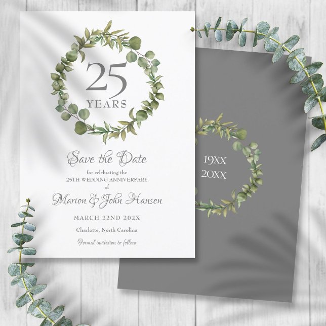Invitation 25e anniversaire Sauvez la date Garland de verdure (25th Anniversary Save the Date Greenery Garland Invitation)