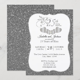 Invitation 25e Anniversaire Silver Glitter