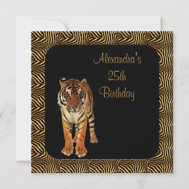 Invitation 25e anniversaire Tigre avec cadre Poster de animal (Devant)