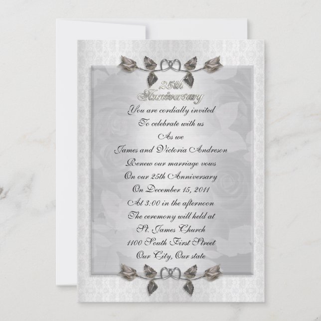 Invitation 25e anniversaire Vow renouvellement argent rose fo (Devant)