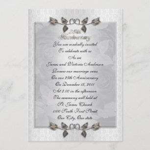 Invitation 25e anniversaire Vow renouvellement argent rose fo