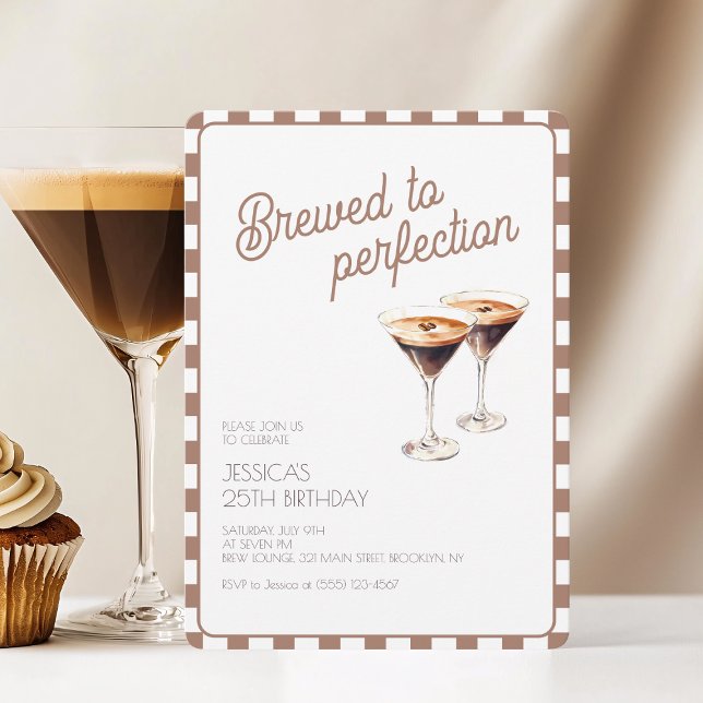 Invitation 25e Espresso Martini Rupture Brown fête d'annivers (25th Espresso Martini Brewed Brown Birthday Party Invitation)