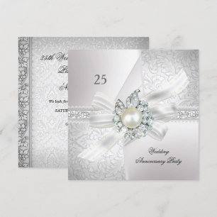 Invitation 25e Mariage Parti Pearl White Silver