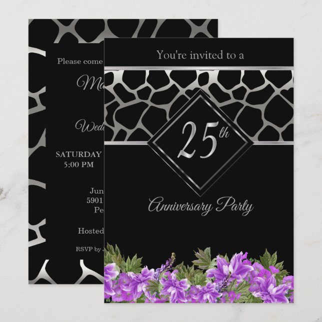 Invitation 25e Noces d'argent avec Fleurs de Lavande (Devant / Derrière)
