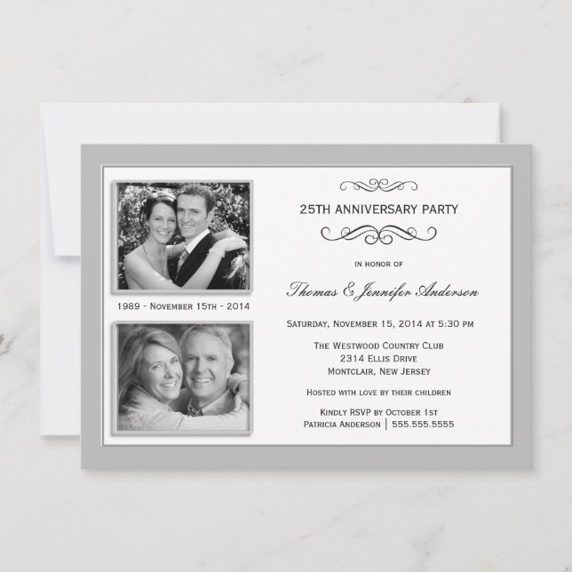 Invitation 25e Noces d'Argent Photo Passé & Présent (Devant)