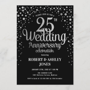 Invitation 25ème Anniversaire de mariage - noir et argent