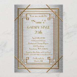 Invitation 25ème, fête d'anniversaire, style de Gatsby,