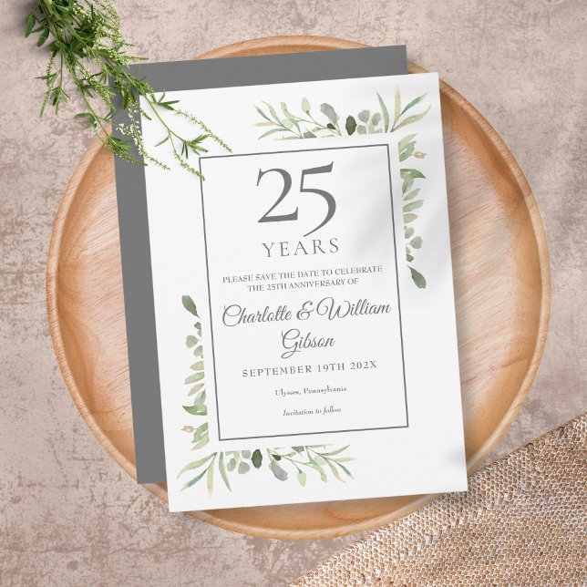 Invitation 25th Silver Anniversary Save the Date Greenery  (Créateur téléchargé)