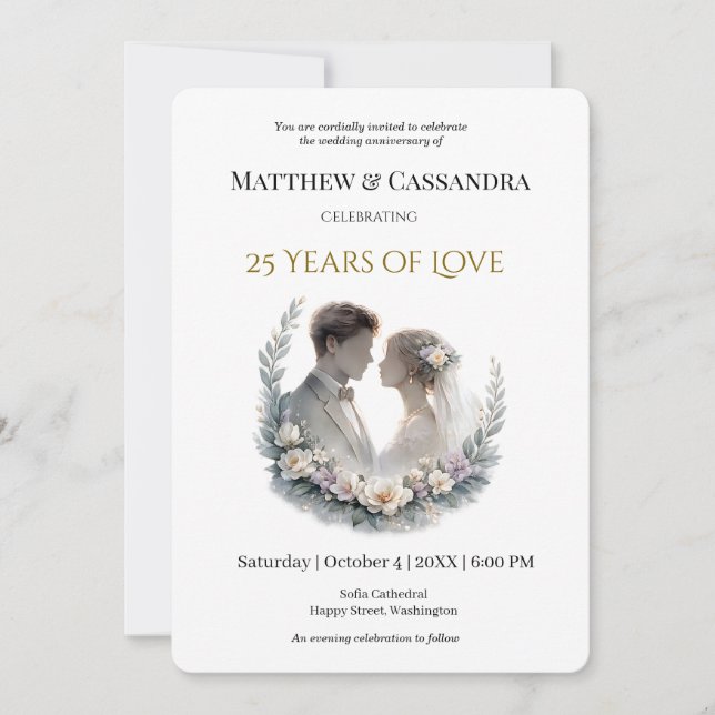 Invitation 25th Wedding Anniversary Heirloom-Like Celebration (Devant)