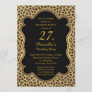 Invitation 27ème, fête d'anniversaire 27ème, guépard, noir et