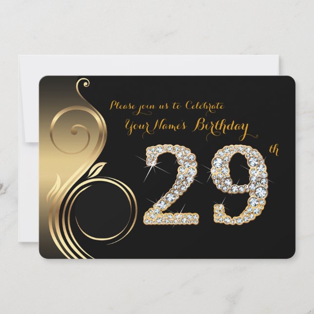 Invitation 29,Invitation d'anniversaire,Nombre de diamants,Ph (Devant)