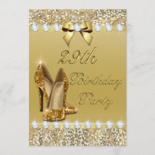 Invitation 29e anniversaire Classy Gold Heels Sequins Diamond