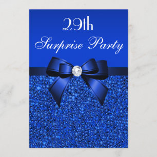 Invitation 29ème Paillettes et arc de bleu royal de fête
