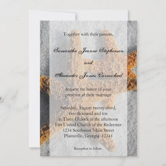 Invitation 2 Amidon de sucre dans le sable, Mariage de plage (Devant)