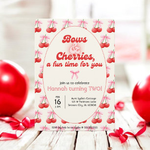 Invitation 2 Anniversaire Coquette Cerises Bows Bulles Lettre