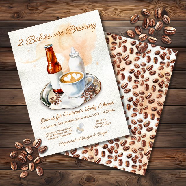 Invitation 2 Bébés brassage café bière biberon douche biberon (Créateur téléchargé)