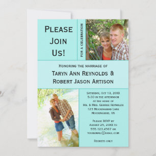 Invitation #2 Blocage photo bleu Turquoise pâle Mariage posta