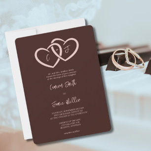 Invitation 2 Coeurs entrelacés avec Initiales Mariage Sienna
