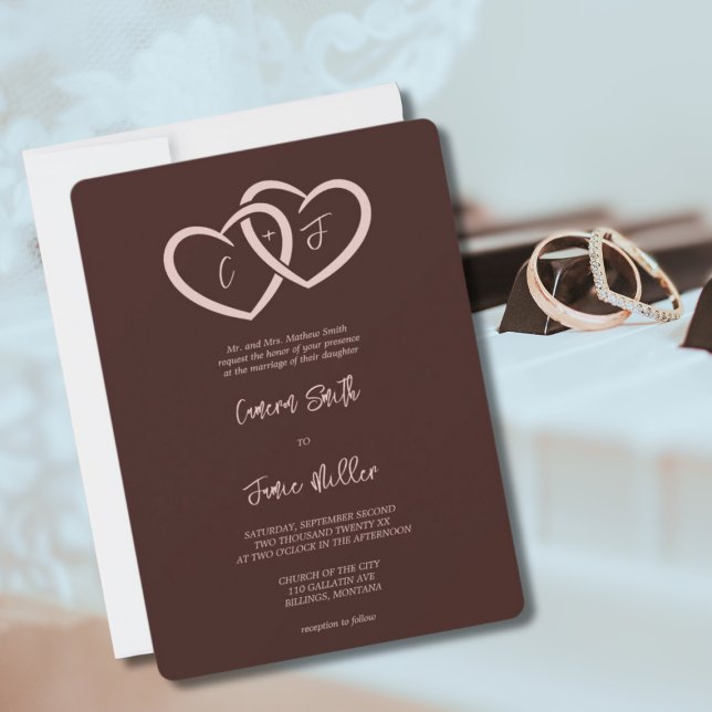 Invitation 2 Coeurs entrelacés avec Initiales Mariage Sienna (2 Hearts Intertwined with Initials Sienna Wedding Invitation)
