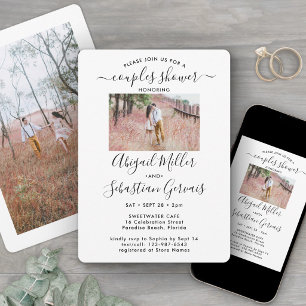 Invitation 2 Couples Photo Wedding shower Chic Script Moderne