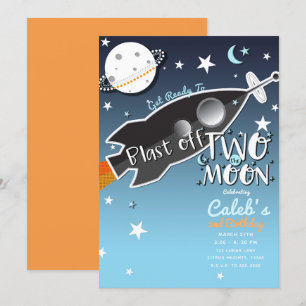 Invitation 2 Deux la Fusée Spatiale de la Lune Fête d'anniver