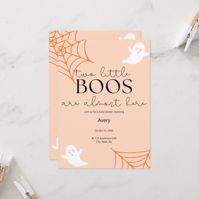 Invitation 2 Little Boos Baby shower jumeau (Devant/Arrière en situation)