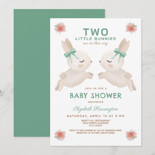 Invitation 2 Little Bunnies Twins Baby shower de printemps