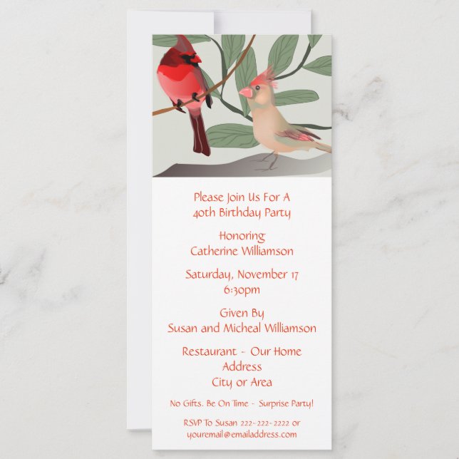 Invitation 2 Oiseaux rouges dans la nature Fête d'anniversair (Devant)