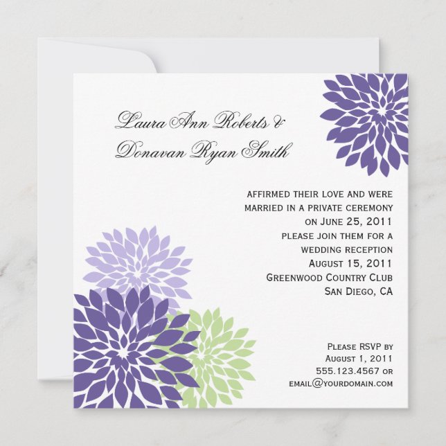 Invitation #2 Pétales de fleurs vert de lavande violette (Devant)
